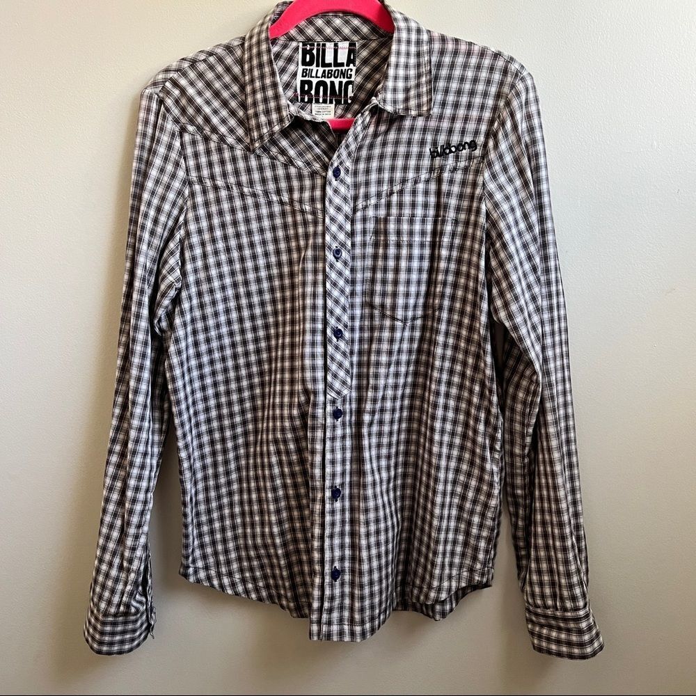 Billabong plaid cotton button down shirt L cowgirl western